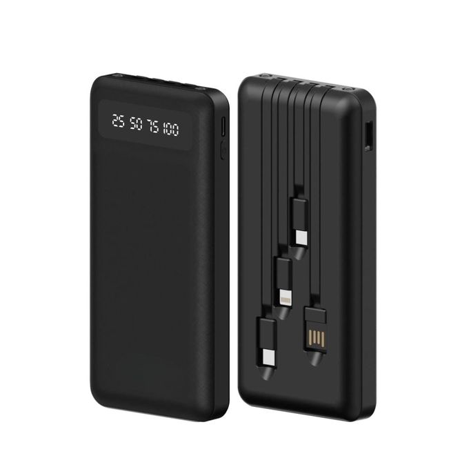 10000mAh ZHY Slim Multi-Cable Slim Power Bank - Black