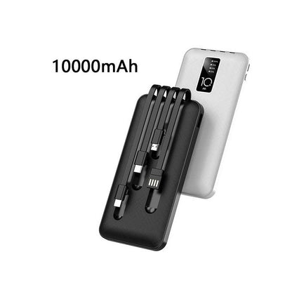 10000mAh ZHY Slim Multi-Cable Slim Power Bank - Black