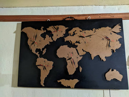 World Clock Art With 6 Different Time zones & Lighting