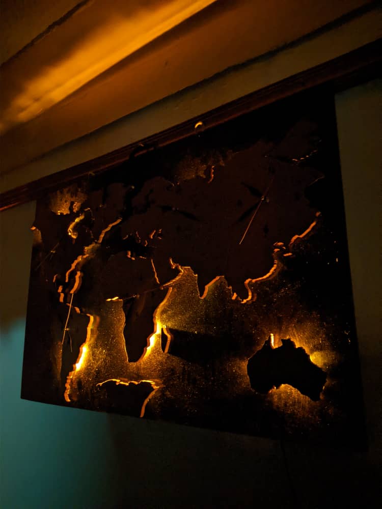 World Clock Art With 6 Different Time zones & Lighting